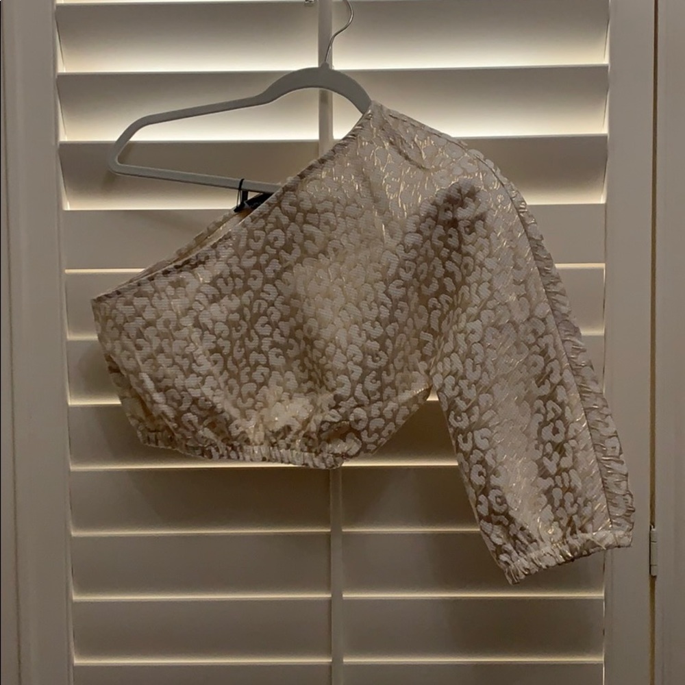 PLT gold foil crop top and shorts set
